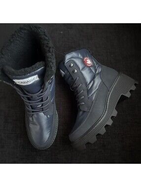 Canada Weather Gear Duck Boots Womens 9 Blue Faux Fur Waterproof Chunky Glossy